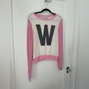Wildfox logo ‘W’ pink and white sweatshirt- size S
